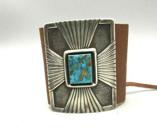 Coolidge Nez Ketoh or Bowguard brown leather and turquoise