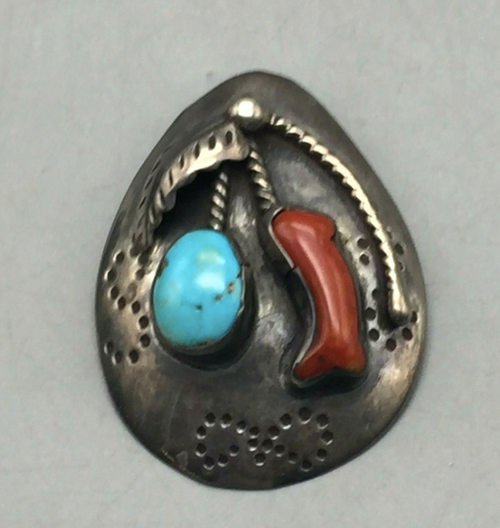 Coral and turquoise pin, brooch, pendant