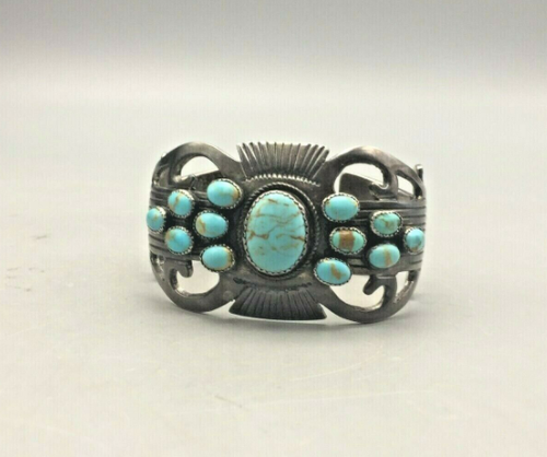 sterling silver bracelet set with 13 cabochons in a cluster style