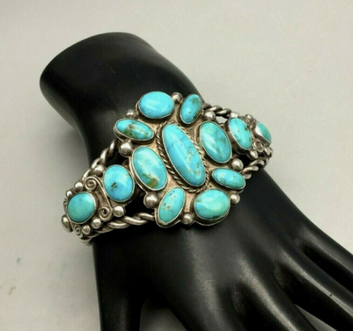 A Vintage, Handmade, Twisted Wire, Turquoise Cluster Bracelet