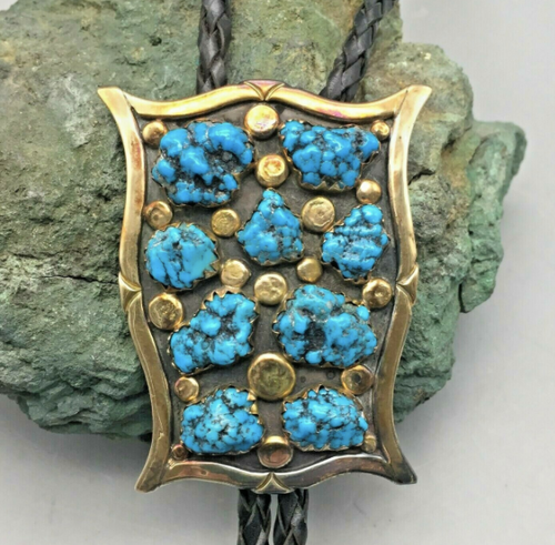 14k gold, sterling silver and turquoise bolo