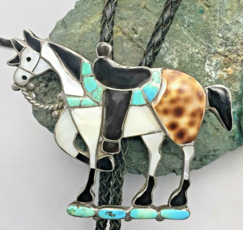 Vintage Zuni inlay horse bolo tie