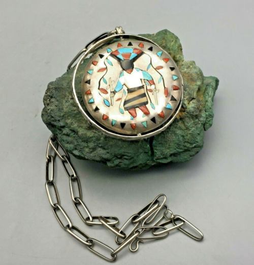PHENOMENAL Vintage Zuni Inlay Spinner Medallion Necklace