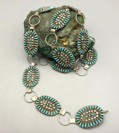 Petit point cluster concho belt