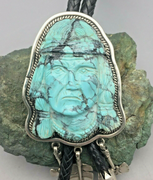 Carved turquoise bolo