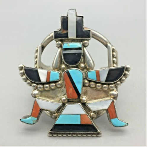 Zuni, knifewing, turquoise, coral, onyx, MOP, sterling silver, vintage