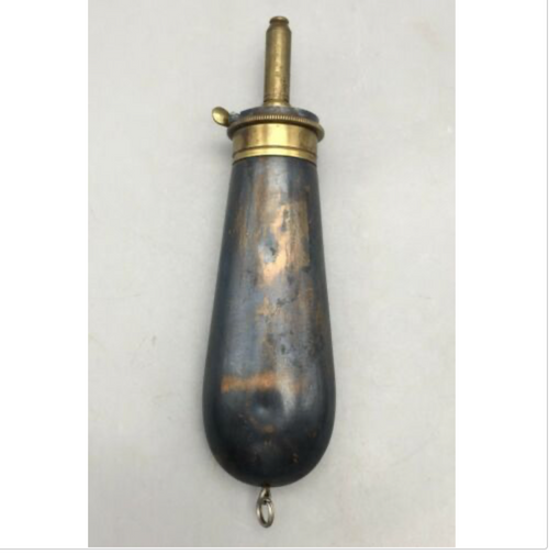antique black powder flask, stamped,Colts Navy Flask,  hallmarked by James Dixon & Sons - Sheffield, copper, brass, Civil War era