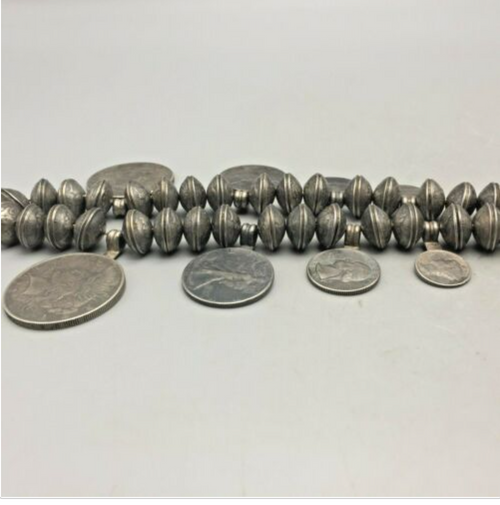 Unique Silver Coin Squash Blossom Necklace