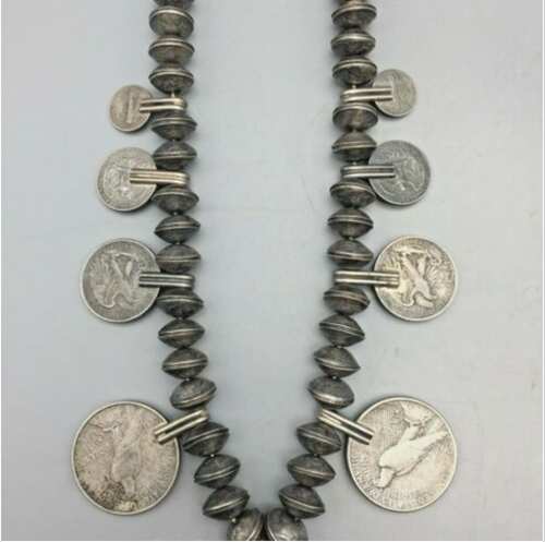 Unique Silver Coin Squash Blossom Necklace