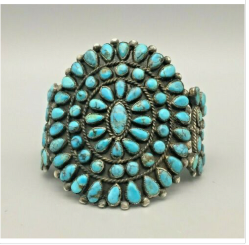 turquoise cluster bracelet, Hallmarked, arrowhead, vintage, sterling silver