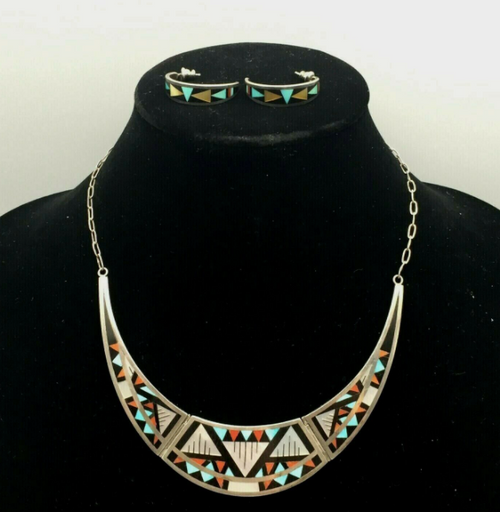 Zuni inlay necklace and earring set