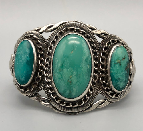 A Sweet Circa 1920s-30s Sterling Silver and Turquoise Bracelet