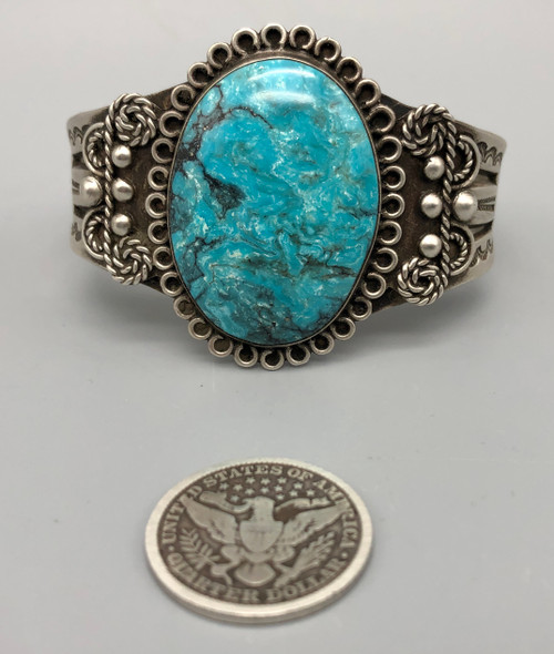 Fancy 1930s Turquoise and Sterling Silver Bracelet