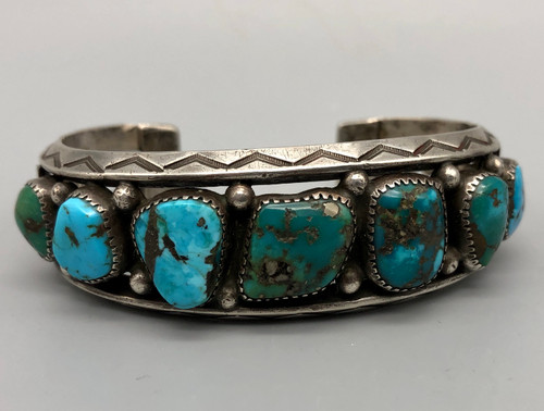 A Fascinating Older 7 Stone Natural Turquoise Bracelet