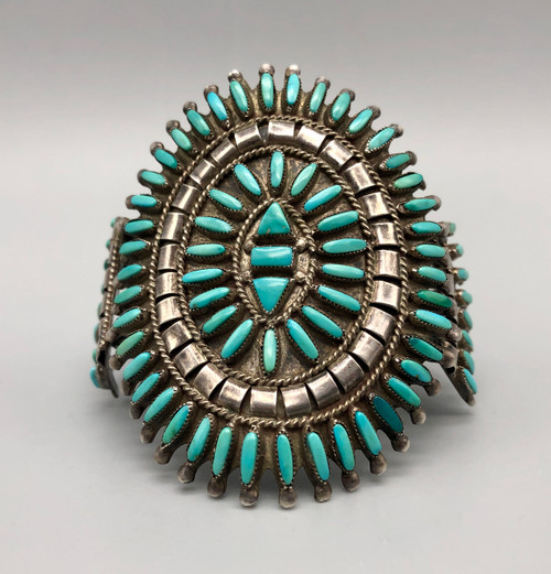 Gorgeous 1950s-60s Needlepoint Turquoise Cluster Bracelet