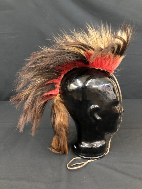 antique Plains hair roach/ headress with leather ties, porcupine guard hair stitched to a tight wool/felt base.