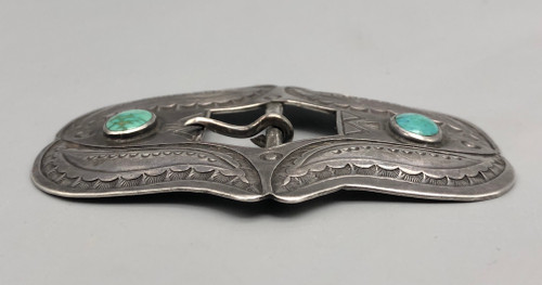 Impressive Vintage Turquoise and Sterling Silver Belt Buckle