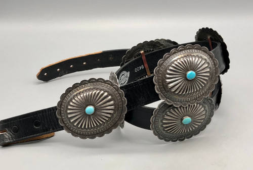 Vintage Turquoise and Sterling Silver Concho Belt
