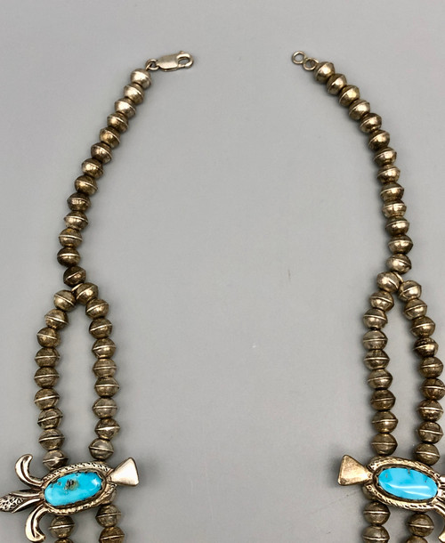 Gorgeous Turquoise and Sterling Silver Squash Blossom Necklace