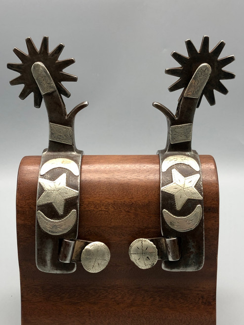 Rare! Early, Inside Marked O. Crockett Star and Moon Pattern Spurs