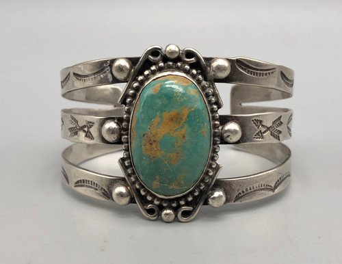 Amazing 1940s Era Turquoise and Sterling Silver Bracelet
