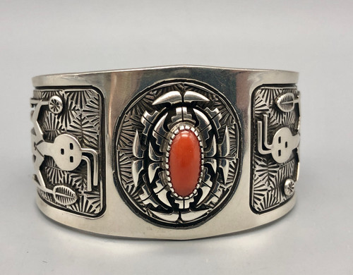 Dazzling Detailed Coral and Sterling Silver Overlay Bracelet