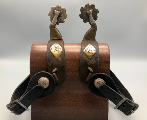 hand forged lady leg style spurs, spur leathers