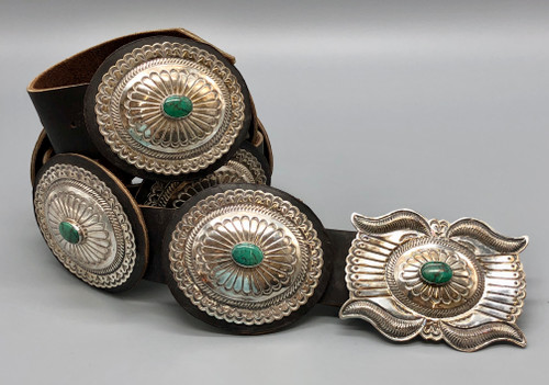 Absolutely Beautiful Contemporary Sterling Silver and Turquoise Concho Belt