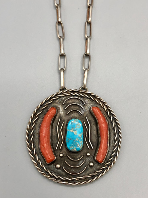 Double sided, turquoise, coral, mother of pearl, onyx, twisted wire