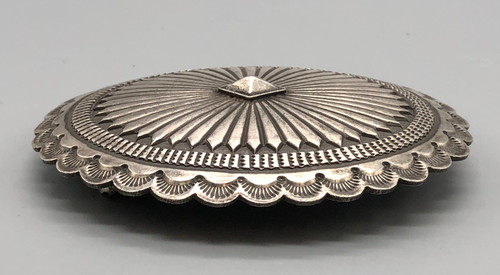 vintage sterling silver concho style belt buckle, concho style design, fine and intricate hand stamped designs and filework