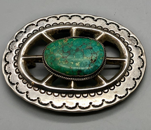 sandcast and silverwork combo buckle, large natural turquoise cabochon, twisted wire accents, hand stamped designs