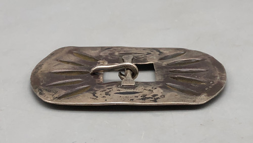 1940s sterling silver belt buckle, repousse work, hand stamped designs
