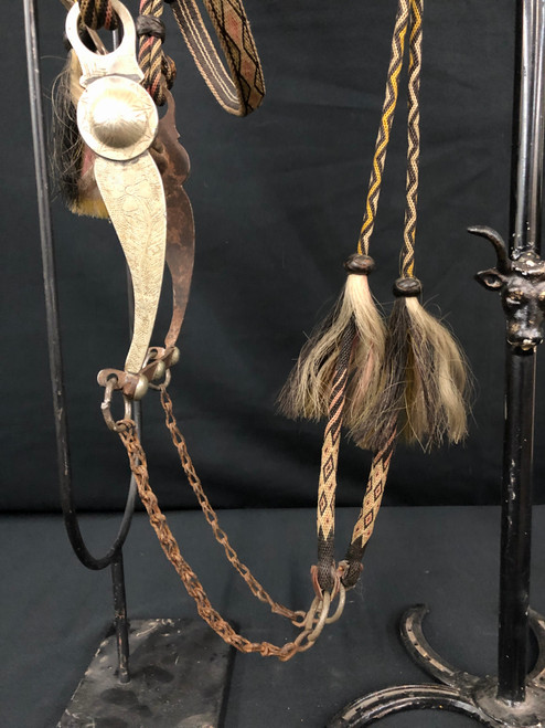 Arizona Prison hitched horsehair bridle and prison made bit, German Silver rosettes,