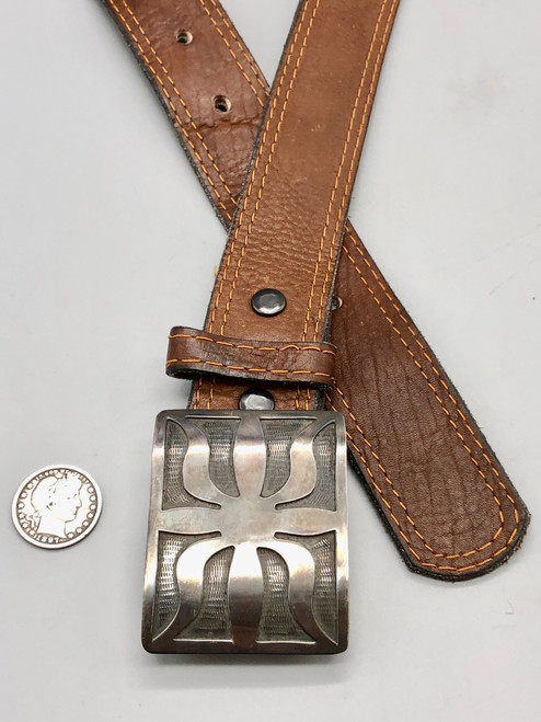 sterling silver overlay belt buckle, cornstalk overlay design, brushed silver, stippling