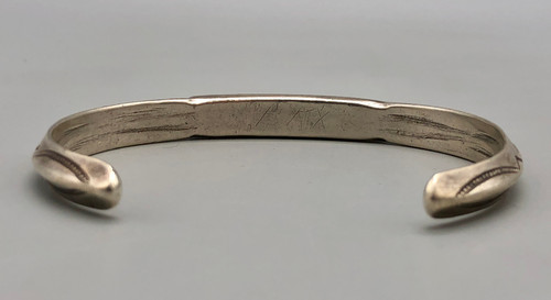 nice old flat top triangle bracelet, six turquoise cabochons (varying in color due to the age, sterling silver