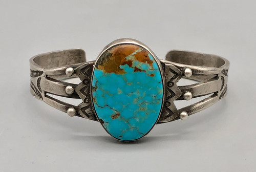 1930s-1940s era turquoise and sterling silver bracelet, beautiful blue turquoise