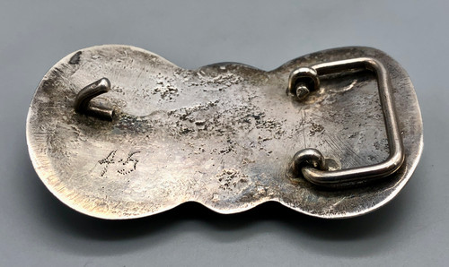 vintage seven-stone ingot belt buckle, handmade bezels, darkened silver background, hand hammered ingot, applique