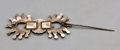 sterling silver and turquoise Manta pin, twisted wire and silver dot accents., handmade sawtooth bezels