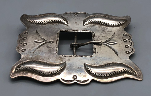 circa 1940's, sterling silver hand stamped belt buckle