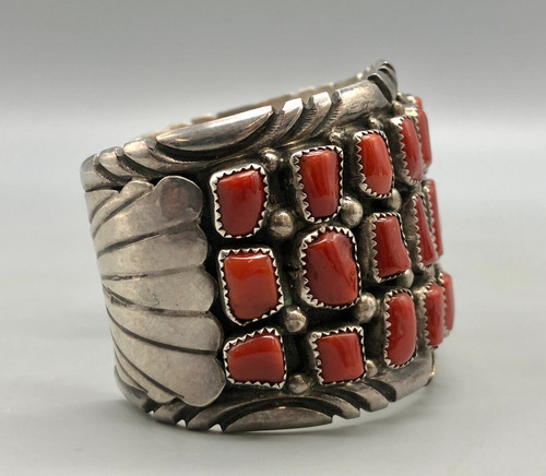 coral cluster bracelet, three rows, substantial weighted feel