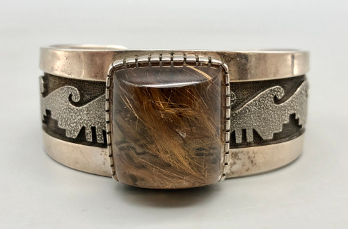 unique sterling silver bracelet with quartz setting, sterling silver cuff with overlay