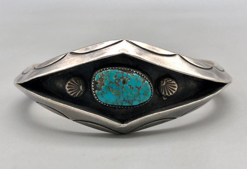 webbed turquoise cabochon, unique split triangular terminal