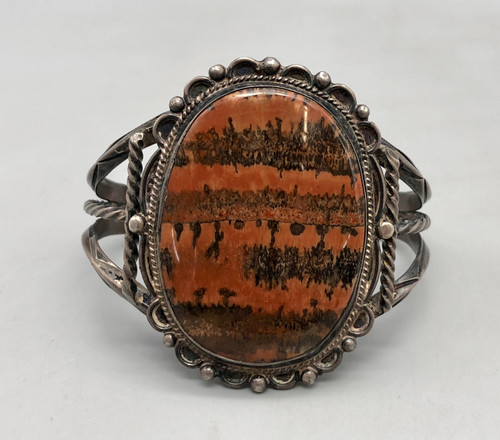 1940s petrified wood and sterling silver bracelet,  carinated and twisted wire terminal