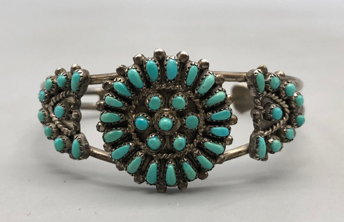 fine Zuni needlepoint turquoise bracelet, over 40 cabochons