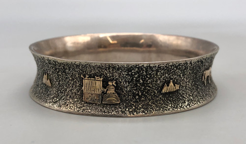 sterling silver and 14K gold storyteller bangle bracelet, 14K gold storyteller symbols