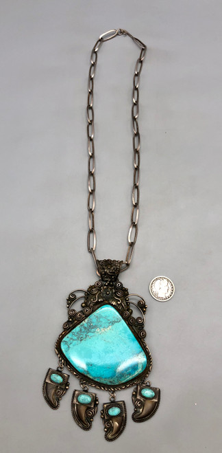 statement piece vintage turquoise and claw necklace