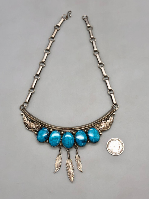 vintage 5 stone sterling silver turquoise necklace