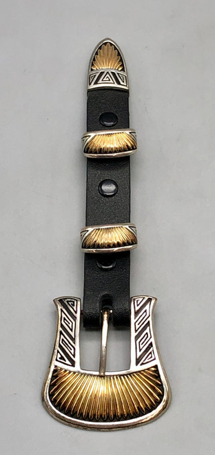 sterling silver & 14kt gold ranger buckle set, geometric and linear designs