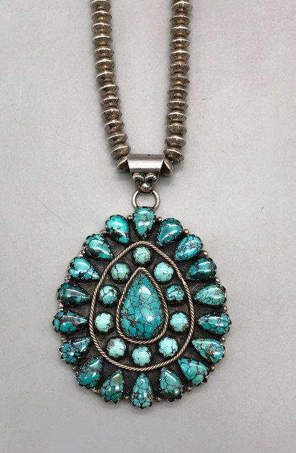 Webbed Turquoise Cluster Pendant and Sterling Silver Necklace