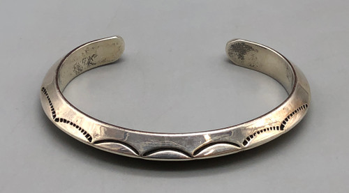solid sterling silver, triangle wire bracelet, stamp work, smooth cuff